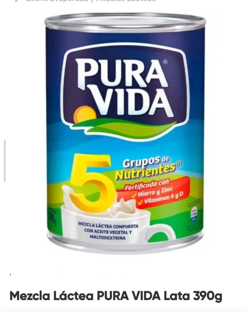 Leche pura vida lata 390 g