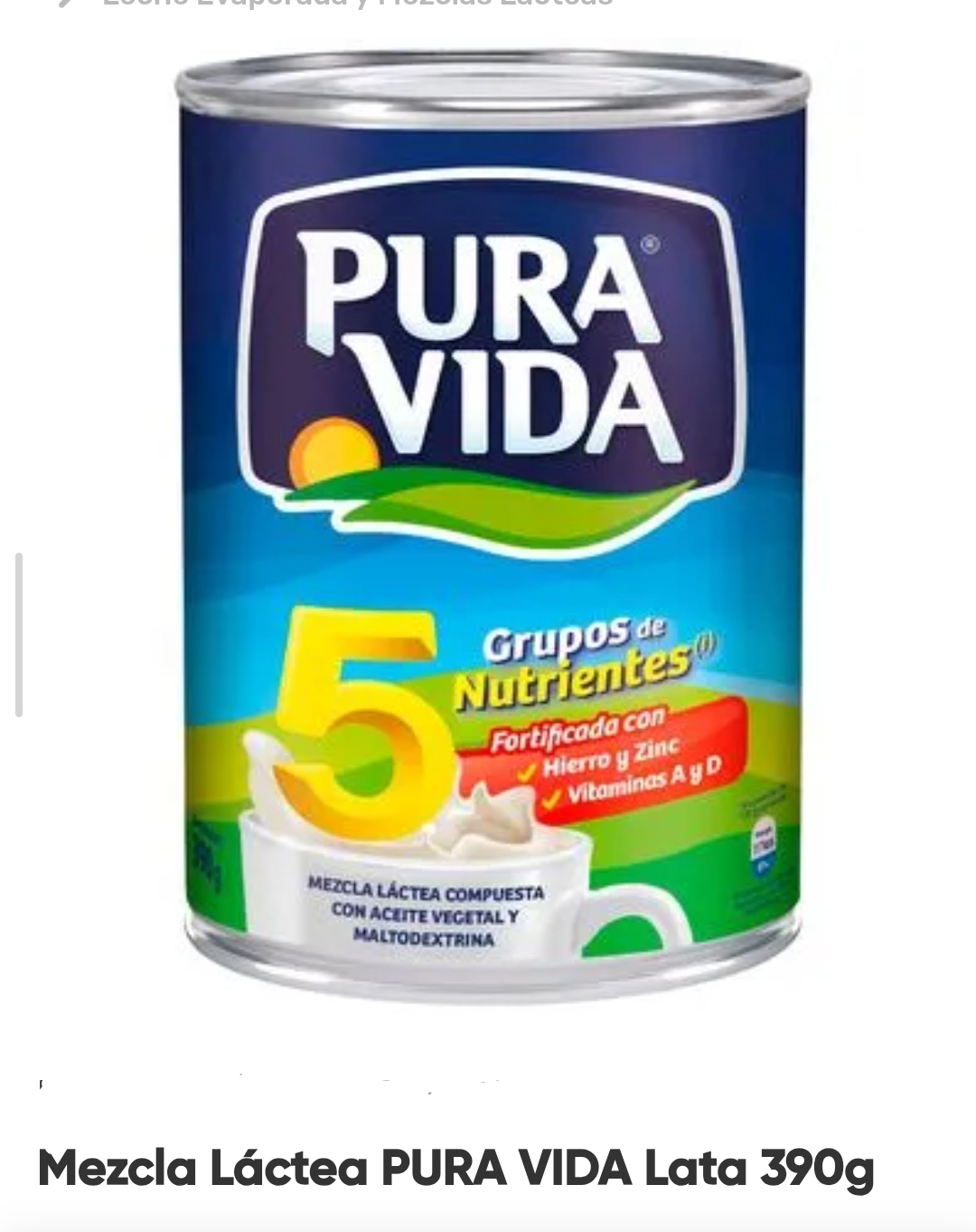 Leche pura vida lata 390 g