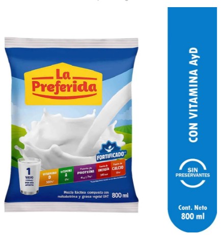 leche en bolsa la preferida 800 ml